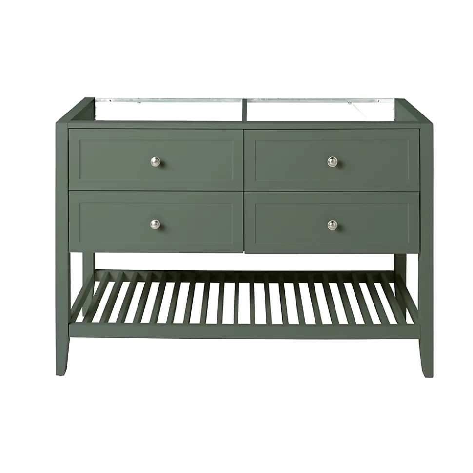 Meuble sous vasque à poser 4 tiroirs 1 niche vert mat l.120 x H.80,6 x P.45 cm, GoodHome Perma