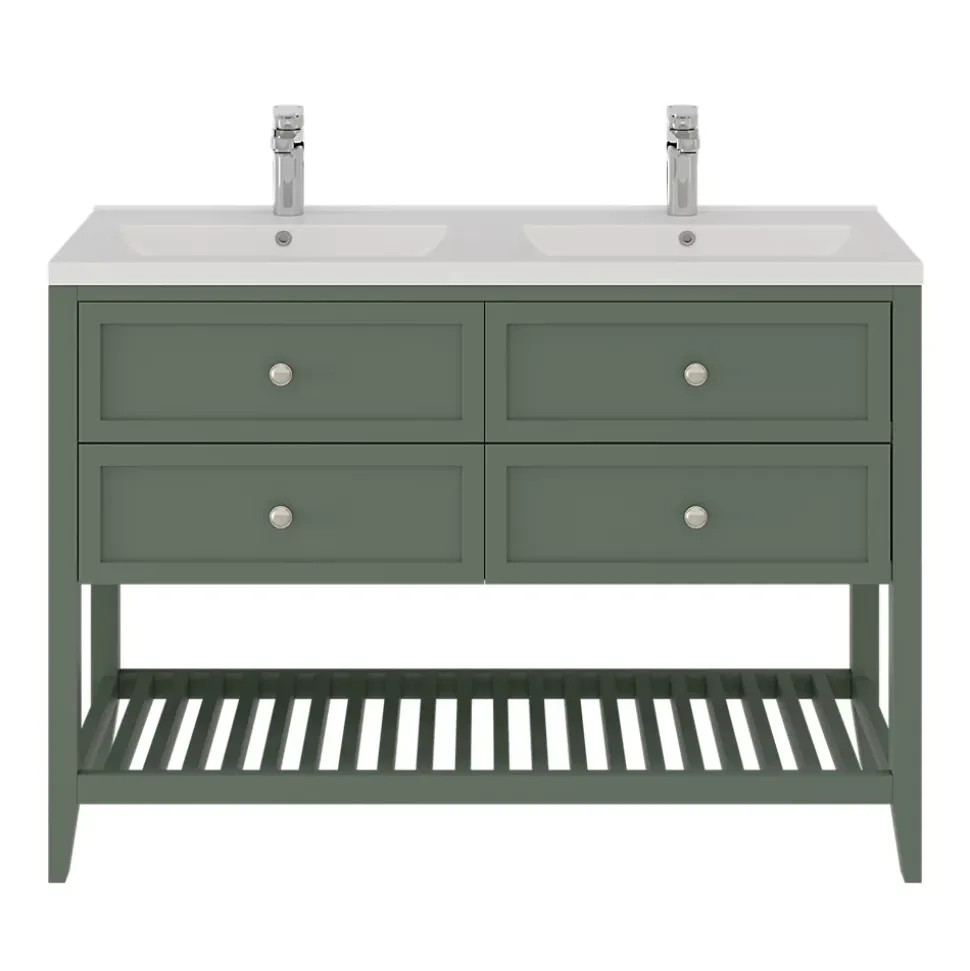Meuble sous vasque à poser 4 tiroirs 1 niche vert mat l.120 x H.80,6 x P.45 cm, GoodHome Perma