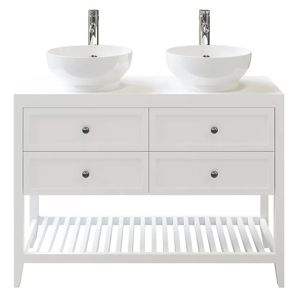 Meuble sous vasque à poser 4 tiroirs blanc mat l.120 x H.80 x P.45 cm, GoodHome Perma
