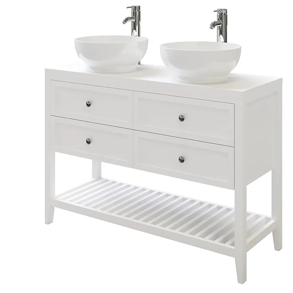Meuble sous vasque à poser 4 tiroirs blanc mat l.120 x H.80 x P.45 cm, GoodHome Perma