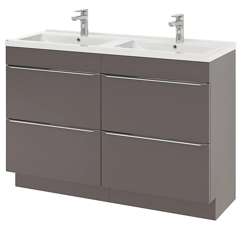 Meuble sous vasque à poser gris taupe brillant l.120 x H.82 x P.45 cm, GoodHome Imandra