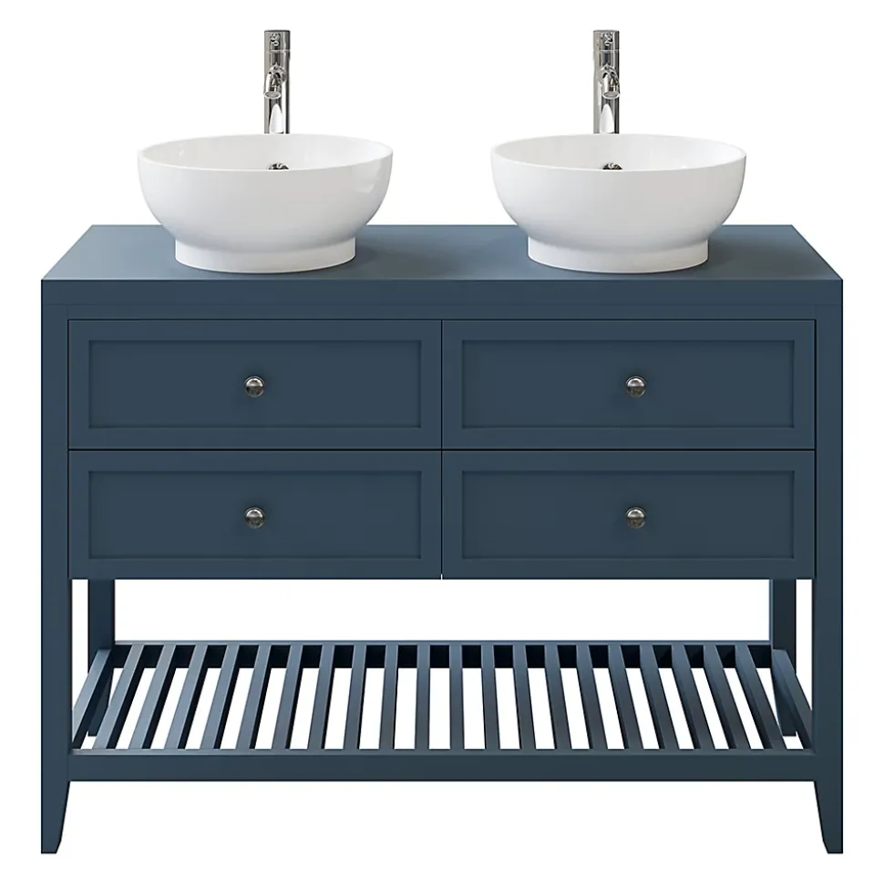 Meuble sous vasque à poser 4 tiroirs bleu mat l.120 x H.80 x P.45 cm, GoodHome Perma