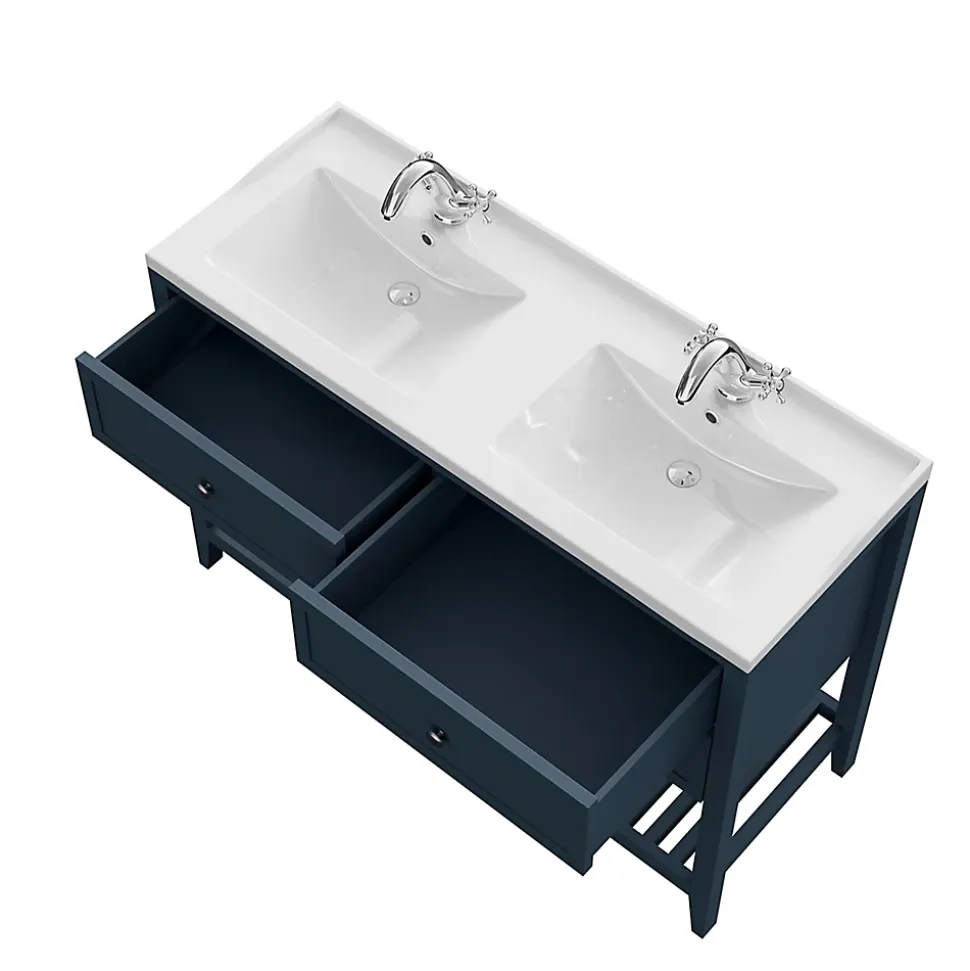 Meuble sous vasque à poser 4 tiroirs bleu mat l.120 x H.80 x P.45 cm, GoodHome Perma