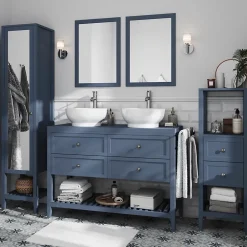 Meuble sous vasque à poser 4 tiroirs bleu mat l.120 x H.80 x P.45 cm, GoodHome Perma