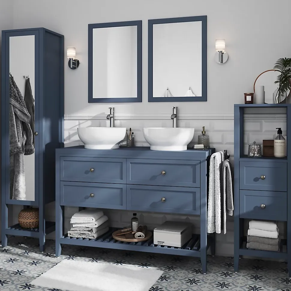 Meuble sous vasque à poser 4 tiroirs bleu mat l.120 x H.80 x P.45 cm, GoodHome Perma