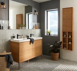 Meuble sous vasque à suspendre GoodHome Avela placage chêne 120 cm