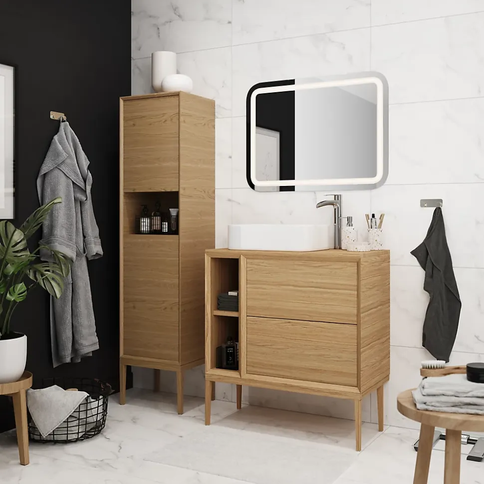 Meuble sous vasque à suspendre GoodHome Avela placage chêne 60 cm