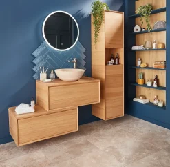Meuble sous vasque 1 tiroir à suspendre GoodHome Avela placage chêne 80 cm