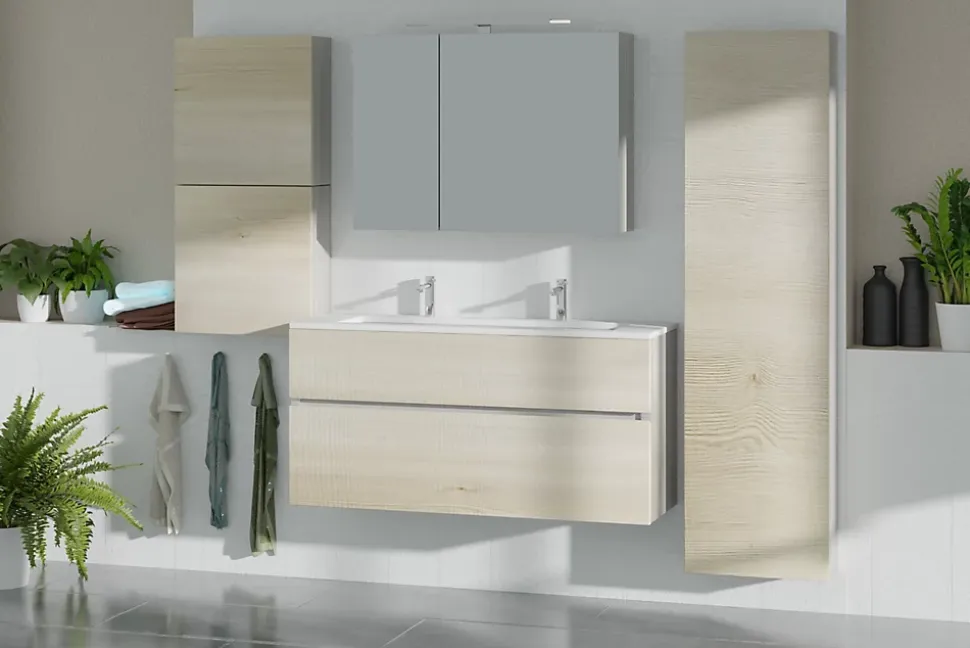 Meuble sous vasque effet chêne l.120 cm 2 tiroirs, Calao