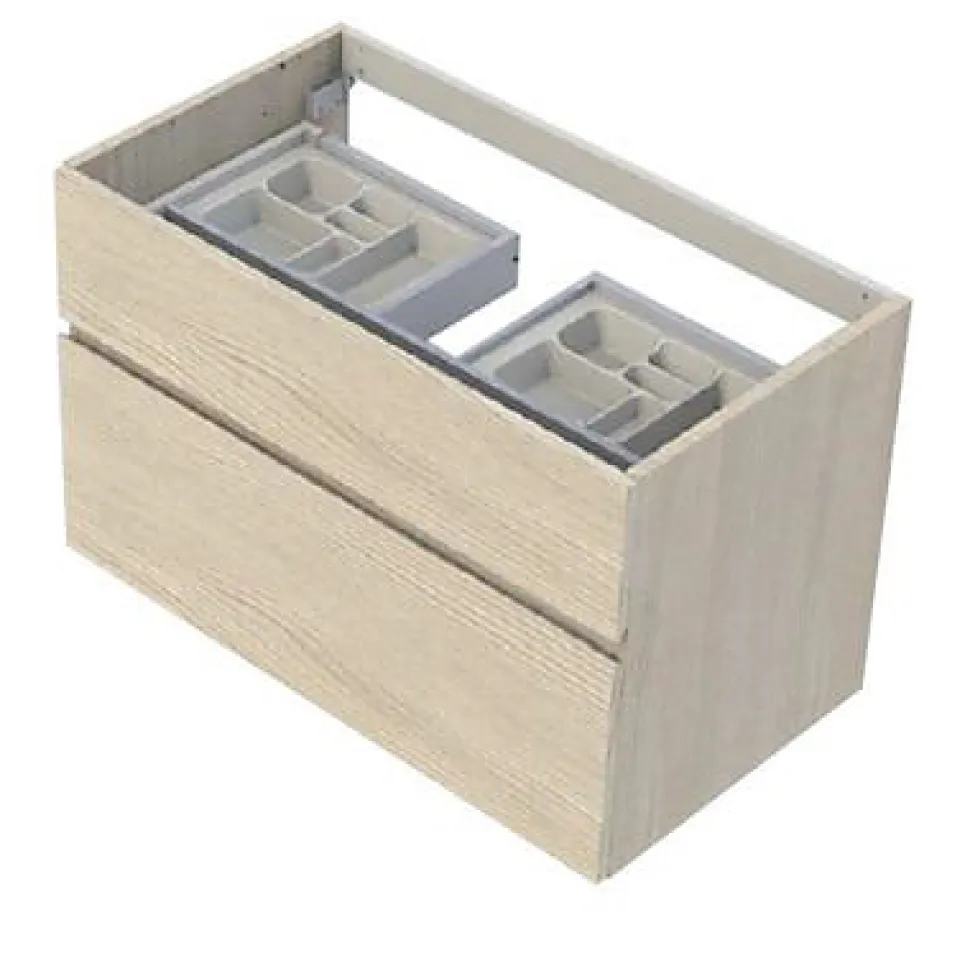 Meuble sous vasque effet chêne l.90 x H.57 x P.50 cm 2 tiroirs, Calao