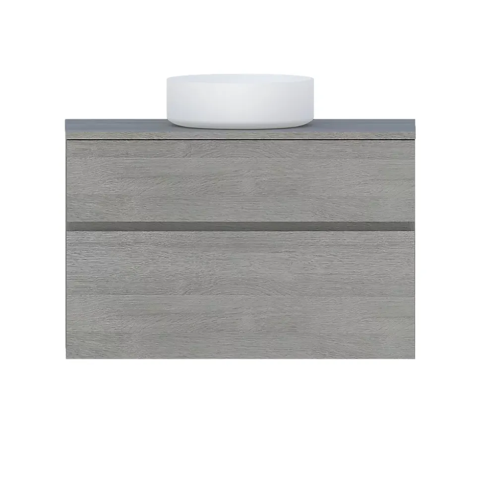 Meuble sous vasque effet chêne clair l.90 x H.57 x P.50 cm 2 tiroirs, Calao