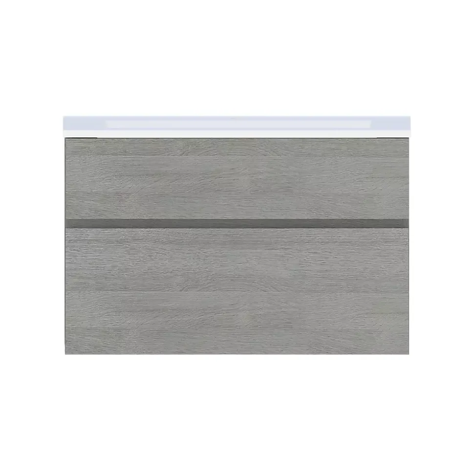 Meuble sous vasque effet chêne clair l.90 x H.57 x P.50 cm 2 tiroirs, Calao