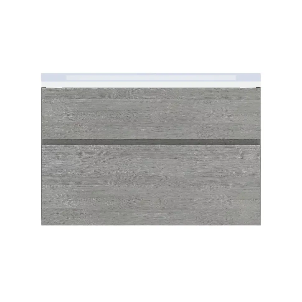Meuble sous vasque effet chêne clair l.90 x H.57 x P.50 cm 2 tiroirs, Calao