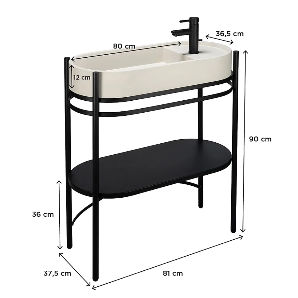 Meuble sous vasque en métal l.81 x H.89,5 x P.37,5 cm, Homesight Pao