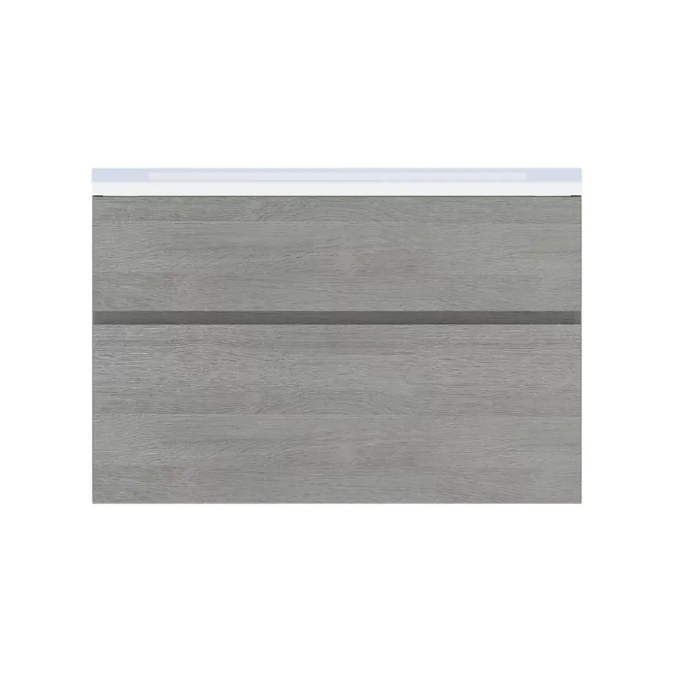 Meuble sous vasque faible profondeur effet chêne clair l.90 cm 2 tiroirs, Calao