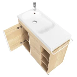 Meuble sous vasque faible profondeur à poser avec porte-serviettes effet bois l.85 x H.82 x P.36 cm, GoodHome Maza