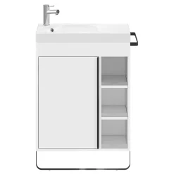 Meuble sous vasque faible profondeur à poser avec porte-serviettes blanc l.65 x H.82 x P.36 cm, GoodHome Maza