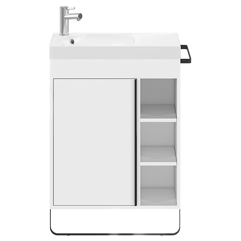 Meuble sous vasque faible profondeur à poser avec porte-serviettes blanc l.65 x H.82 x P.36 cm, GoodHome Maza