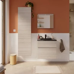 Meuble sous vasque faible profondeur effet chêne l.60 cm 2 tiroirs, Calao