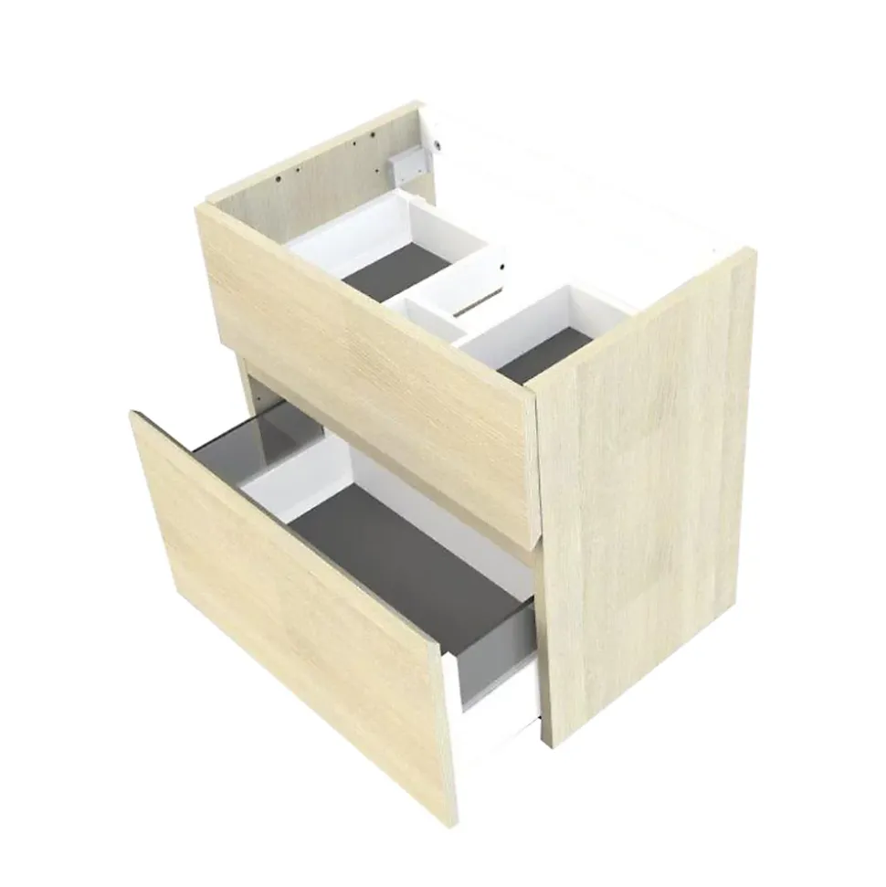 Meuble sous vasque faible profondeur effet chêne l.60 cm 2 tiroirs, Calao