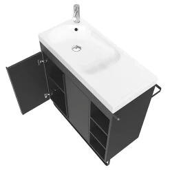 Meuble sous vasque faible profondeur à poser avec porte-serviettes noir l.85 x H.82 x P.36 cm, GoodHome Maza