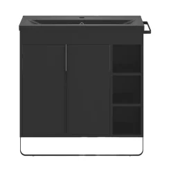 Meuble sous vasque faible profondeur à poser avec porte-serviettes noir l.85 x H.82 x P.36 cm, GoodHome Maza