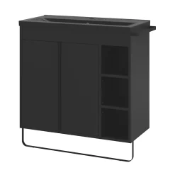 Meuble sous vasque faible profondeur à poser avec porte-serviettes noir l.85 x H.82 x P.36 cm, GoodHome Maza