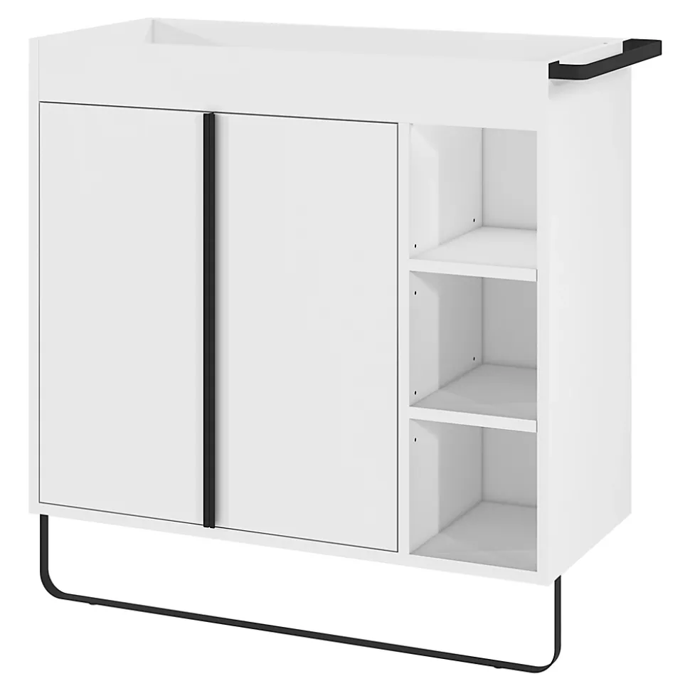 Meuble sous vasque faible profondeur à poser avec porte-serviettes blanc l.85 x H.82 x P.36 cm, GoodHome Maza
