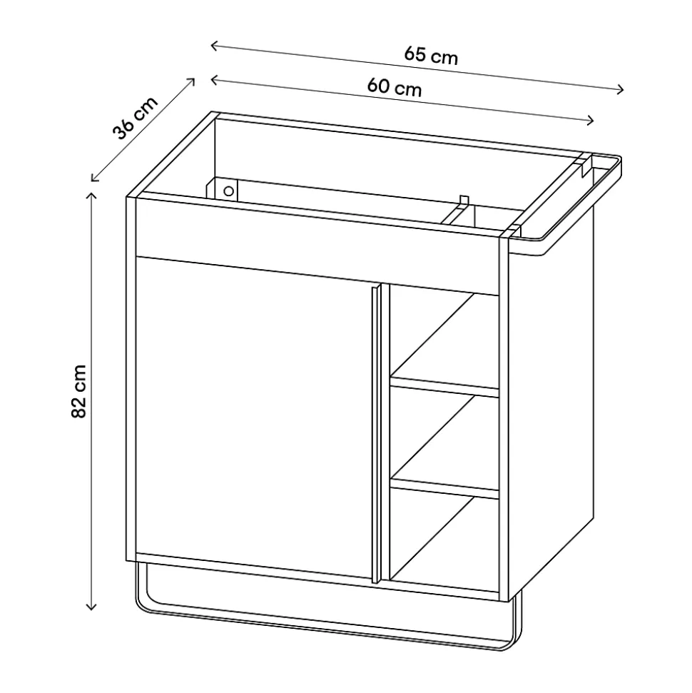 Meuble sous vasque faible profondeur à poser avec porte-serviettes noir l.65 x H.82 x P.36 cm, GoodHome Maza