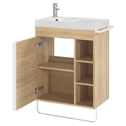 Meuble sous vasque faible profondeur à poser avec porte-serviettes effet bois l.65 x H.82 x P.36 cm, GoodHome Maza