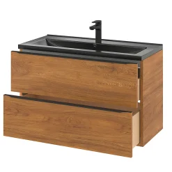 Meuble sous vasque suspendu effet noyer l.100 x H.60 x P.45 cm, GoodHome Imandra