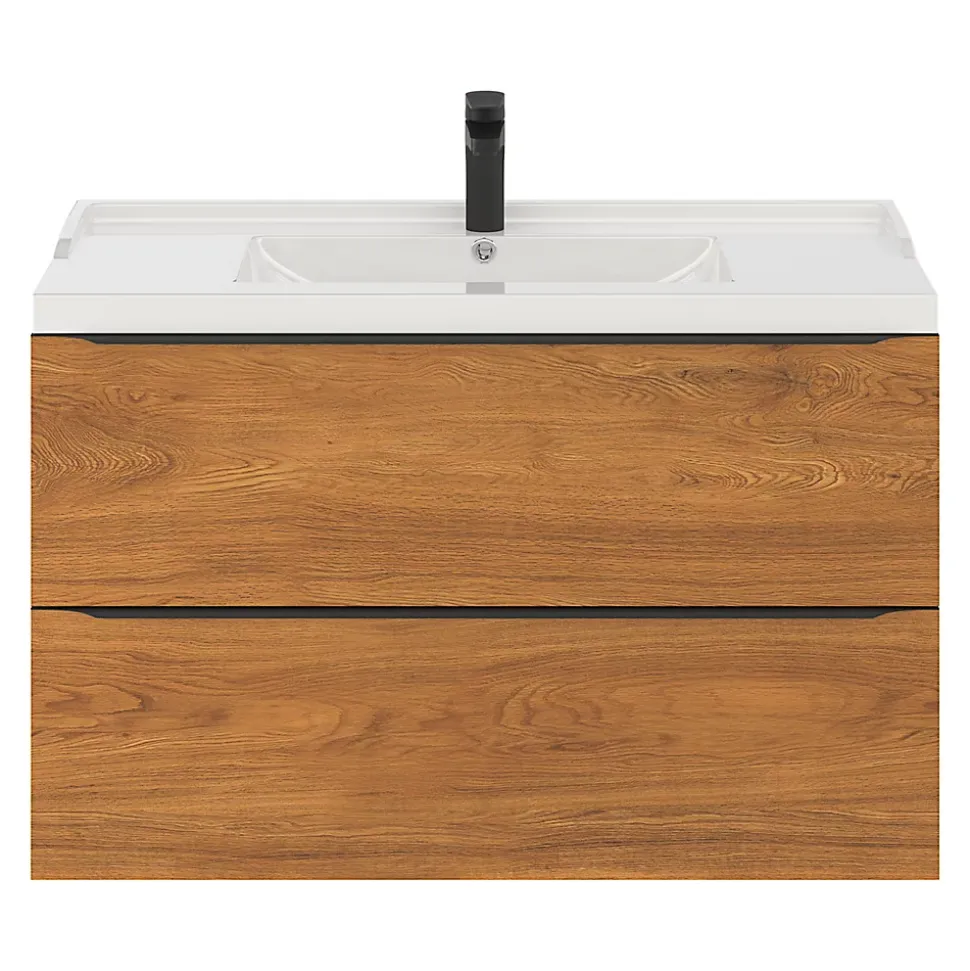 Meuble sous vasque suspendu effet noyer l.100 x H.60 x P.45 cm, GoodHome Imandra