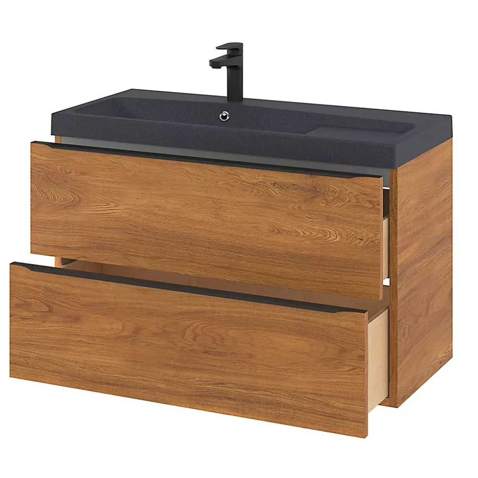 Meuble sous vasque suspendu effet noyer l.100 x H.60 x P.45 cm, GoodHome Imandra