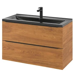 Meuble sous vasque suspendu effet noyer l.100 x H.60 x P.45 cm, GoodHome Imandra
