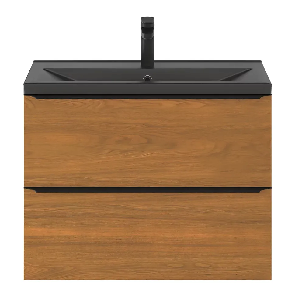 Meuble sous vasque suspendu faible profondeur effet noyer l.80 x H.60 x P.36 cm, GoodHome Imandra