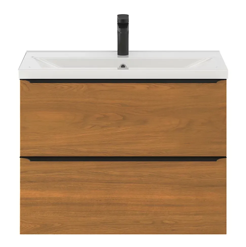 Meuble sous vasque suspendu faible profondeur effet noyer l.80 x H.60 x P.36 cm, GoodHome Imandra