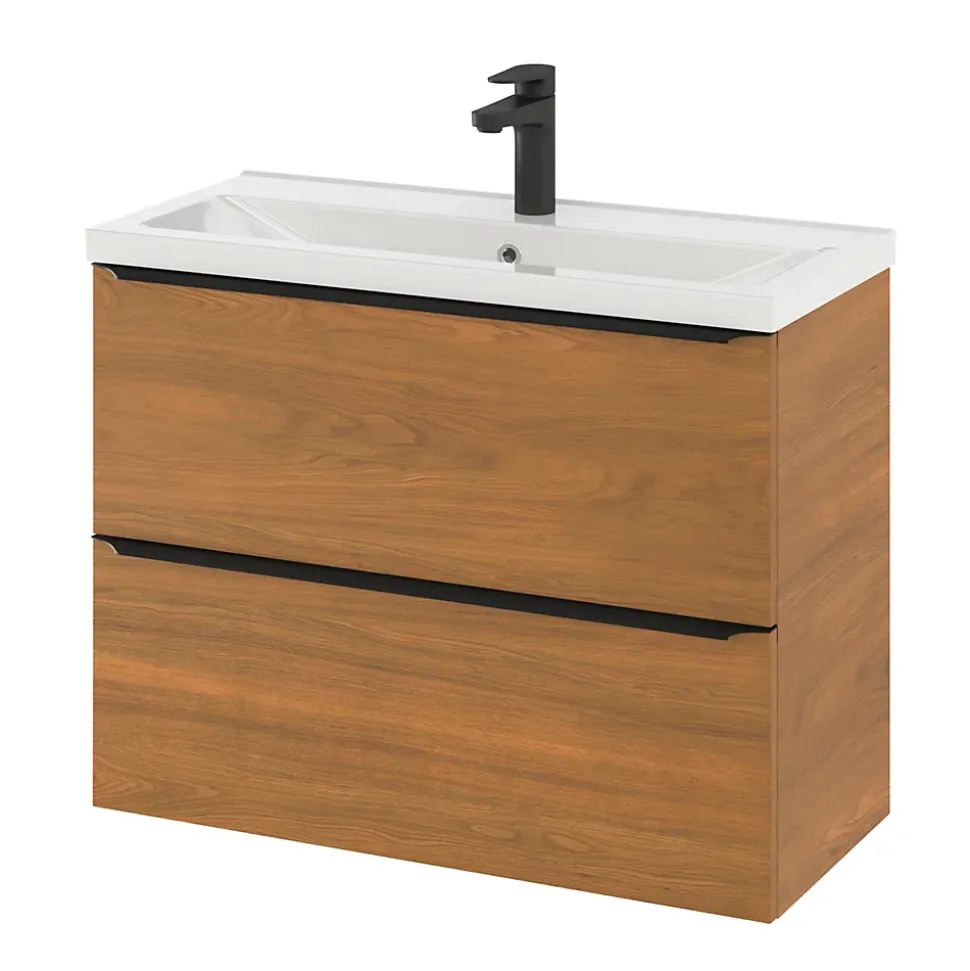 Meuble sous vasque suspendu faible profondeur effet noyer l.80 x H.60 x P.36 cm, GoodHome Imandra