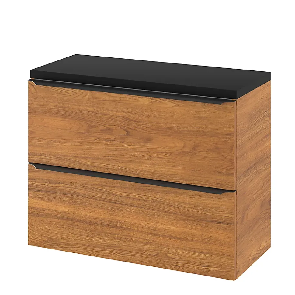 Meuble sous vasque suspendu faible profondeur effet noyer l.80 x H.60 x P.36 cm, GoodHome Imandra