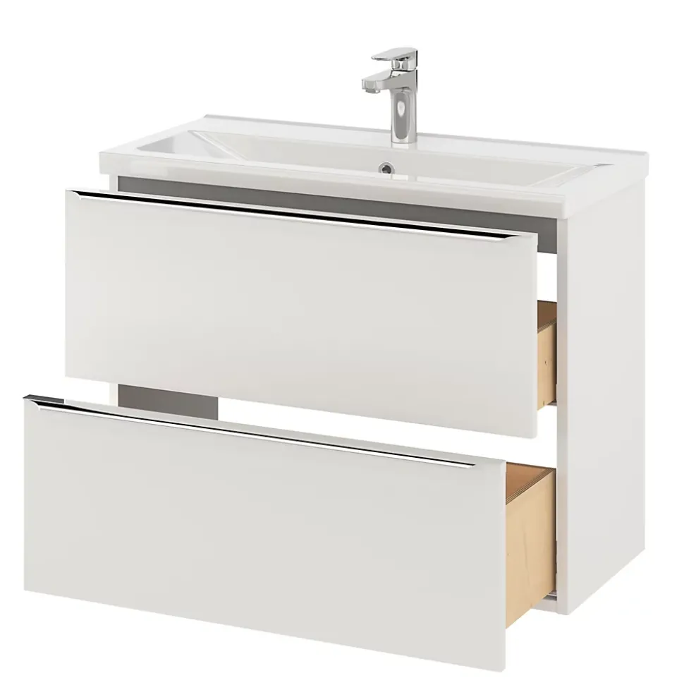 Meuble sous vasque suspendu faible profondeur blanc brillant l.80 x H.60 x P.36 cm, GoodHome Imandra