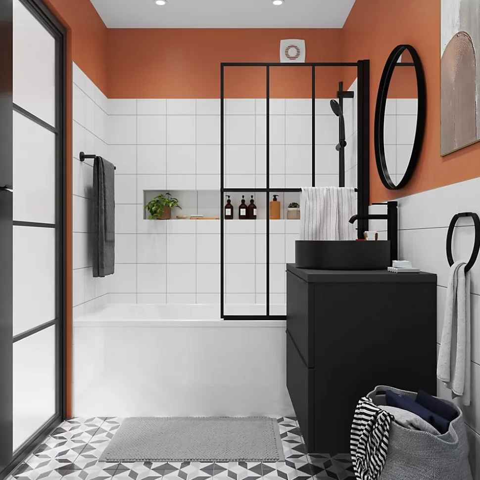 Meuble sous vasque suspendu faible profondeur noir mat l.80 x H.60 x P.36 cm, GoodHome Imandra