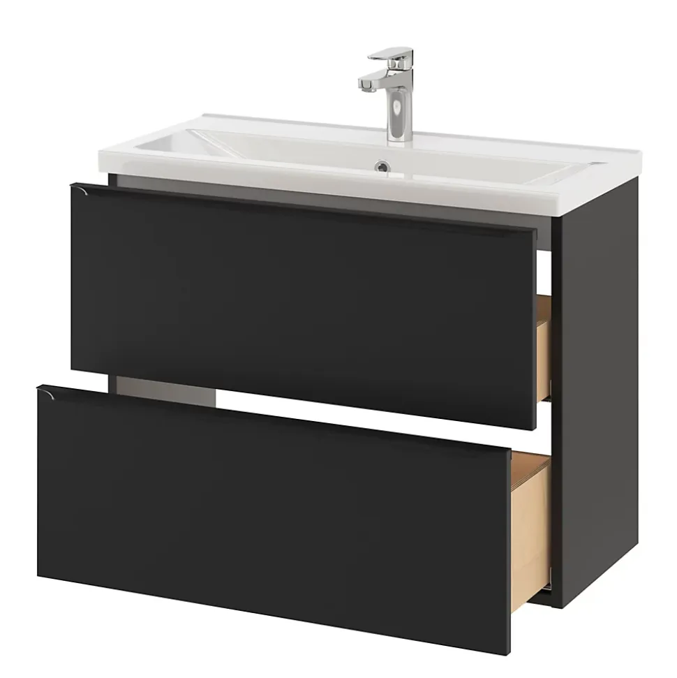 Meuble sous vasque suspendu faible profondeur noir mat l.80 x H.60 x P.36 cm, GoodHome Imandra