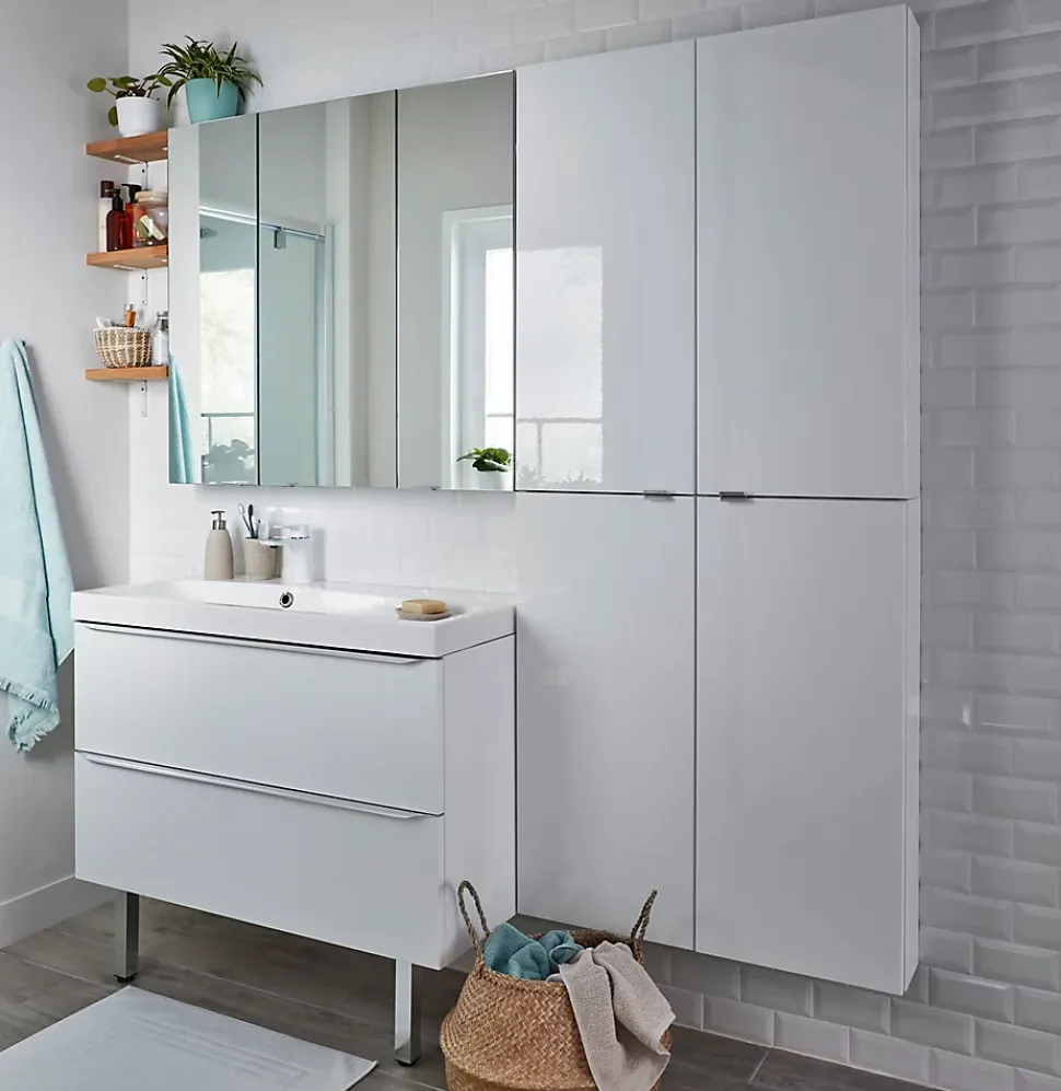 Meuble sous vasque suspendu blanc brillant l.100 x H.60 x P.45 cm, GoodHome Imandra