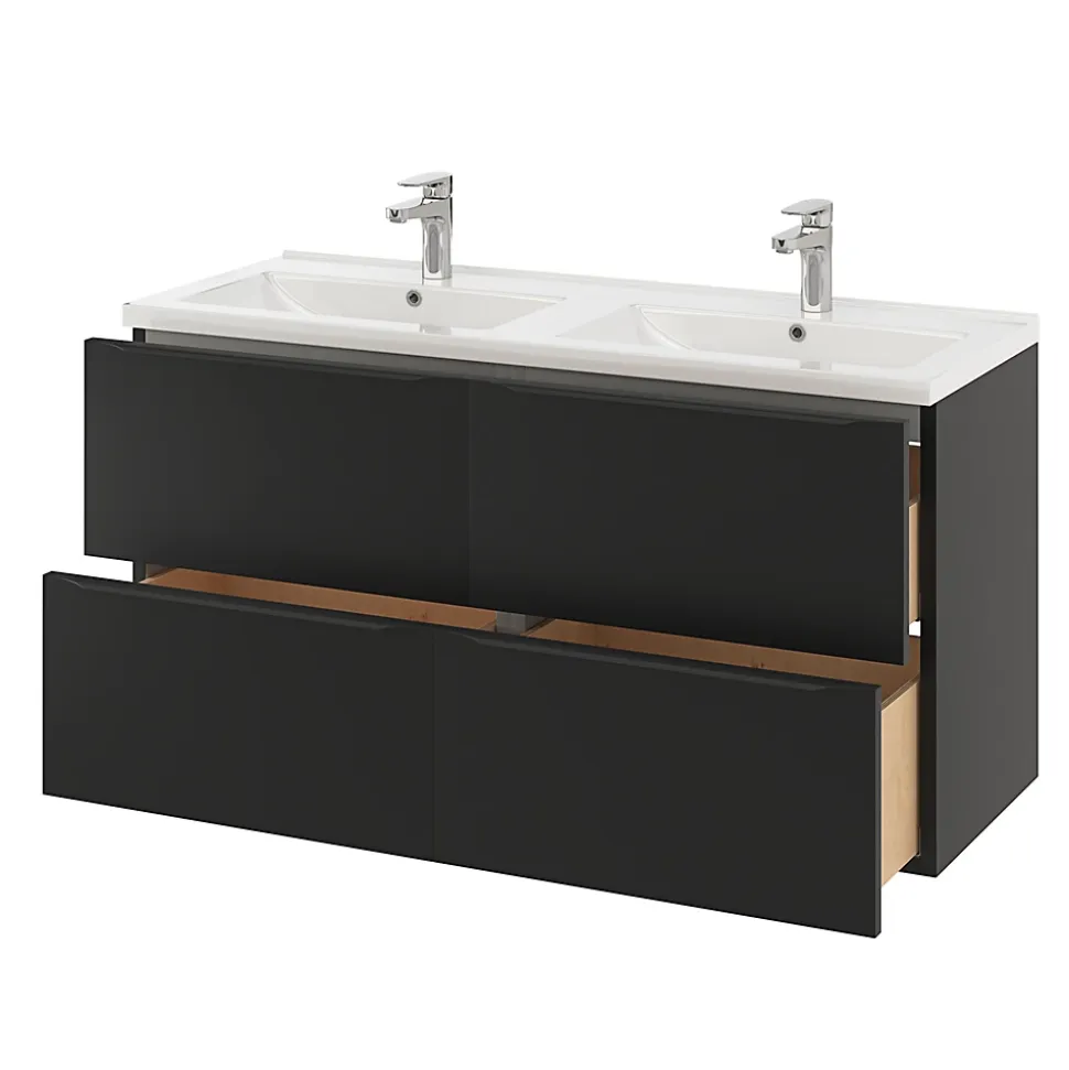 Meuble sous vasque suspendu noir mat l.120 x H.60 x P.45 cm, GoodHome Imandra