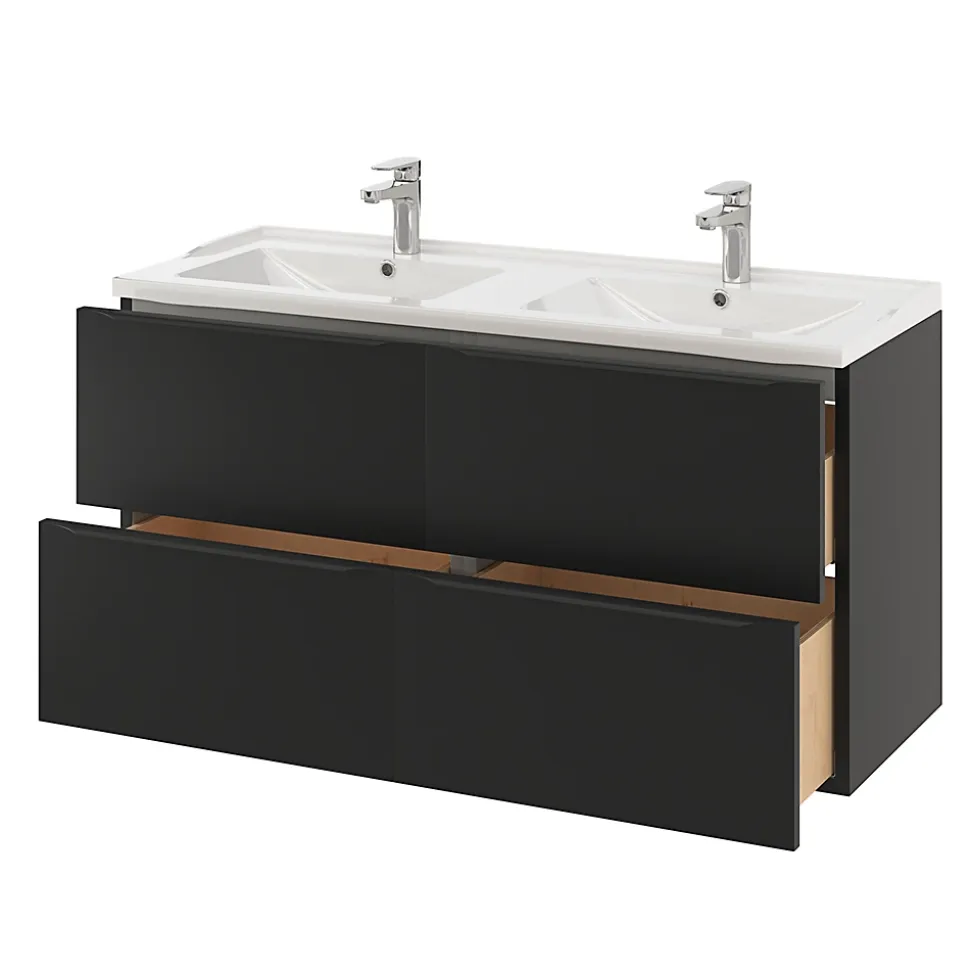 Meuble sous vasque suspendu noir mat l.120 x H.60 x P.45 cm, GoodHome Imandra