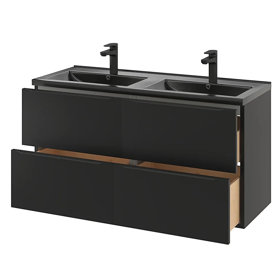 Meuble sous vasque suspendu noir mat l.120 x H.60 x P.45 cm, GoodHome Imandra