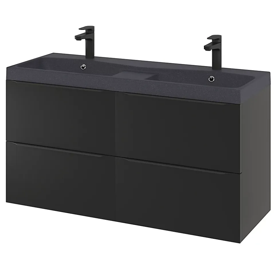 Meuble sous vasque suspendu noir mat l.120 x H.60 x P.45 cm, GoodHome Imandra