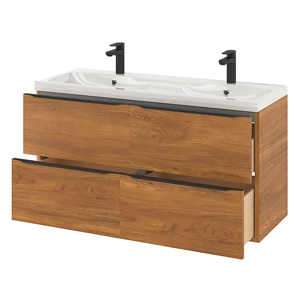 Meuble sous vasque suspendu effet noyer l.120 x H.60 x P.45 cm, GoodHome Imandra