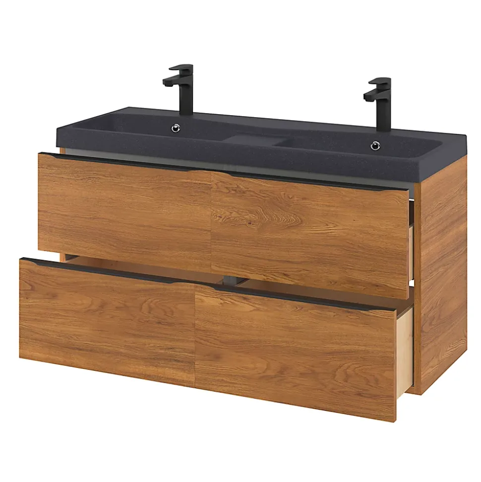 Meuble sous vasque suspendu effet noyer l.120 x H.60 x P.45 cm, GoodHome Imandra