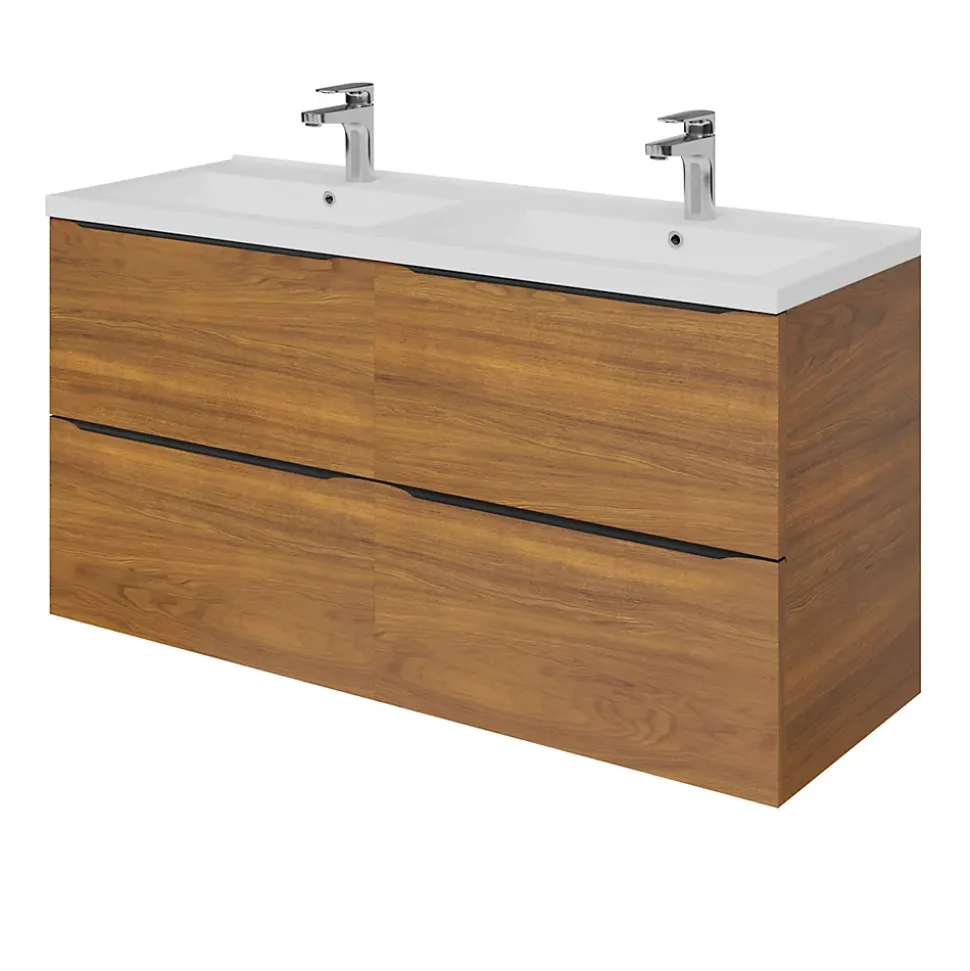 Meuble sous vasque suspendu effet noyer l.120 x H.60 x P.45 cm, GoodHome Imandra