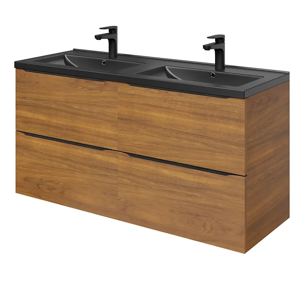 Meuble sous vasque suspendu effet noyer l.120 x H.60 x P.45 cm, GoodHome Imandra